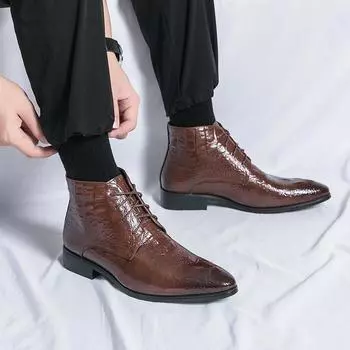 Large size 48 autumn and winter new men s Martin boots men s high-top pointed leather shoes business dress groom wedding shoes 38
