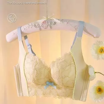 Large size adjustment beauty salon underwear, women s big breasts show small bras, gather and close secondary breasts, anti-sagging bras, summer 70B слоновая кость