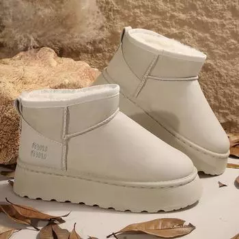 Large Size Ankle Boots for Women Suede Plush Warm Casual Flat Shoes Winter Platform Snow Boots Fashion Beige Chelsea Women Boots 36 бежевый