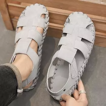 Большие размеры сандалии-мешки мужские летние новые сандалии на плоской подошве ручной работы мужские повседневные дышащие пляжные туфли 38