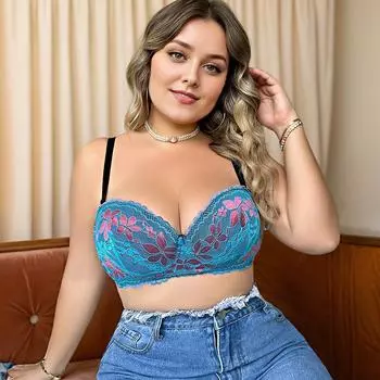 Large size bra, lace-adjusted women s underwear, large breasts, fattened, with steel rings to gather bras. 90D