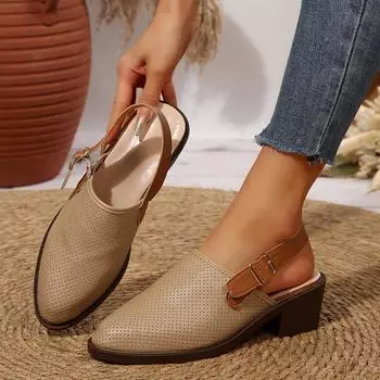 Large size breathable thick heel Roman sandals 2025 summer new foreign trade bag head sandals European and American middle heel sandals 36