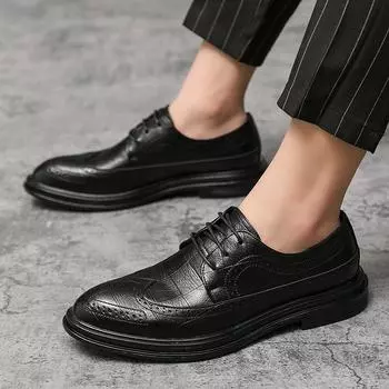 Large size British leather shoes men s 2025 spring and autumn new Korean version business leather shoes men s casual shoes men s wedding shoes 37 чёрный