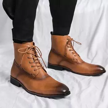 Large Size Brock Casual Leather Boots Size 38-46 Business Pointed Leather Shoes High Top Boots British Dress Short Boots 38 чёрный