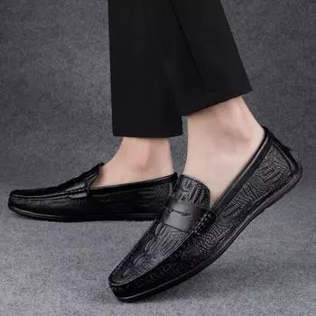 Large size casual leather shoes 2025 summer new loafers men s crocodile pattern comfortable men s shoes 39