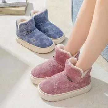 Large size couple cotton slippers autumn and winter new high-top denim velvet thick-soled home cotton shoes men s and women s soft soles 36-37 (suitable for usual 35-36 yards) розовый