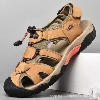 Large size cowhide sandals cowhide outdoor creek shoes casual men s beach shoes sandals 38