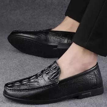 Large Size Crocodile Leather Loafers Men s British Business Casual Lazy One Pedal Cover Shoes 38 чёрный