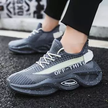 Large size dad shoes autumn new men s shoes lace-up breathable fly-woven running shoes fashion casual sports shoes 40 чёрный