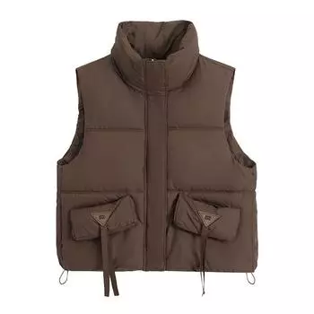 Large size down cotton vest women s short autumn wear design sense thickened vest cardigan jacket M чёрный