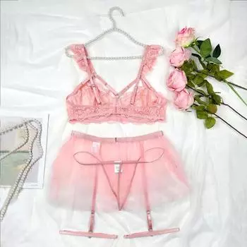 Эротическое нижнее белье большого размера, трехточечный сексуальный эротический соблазн, прозрачный кружевной комплект 1XL