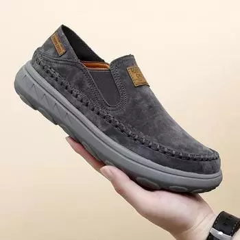 Large size fashion new lazy shoes first layer leather men s one-pedal shoes handmade men s shoes light casual shoes 38 серый