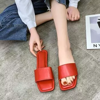 Large size fashion slippers women s outer wear summer new flat-bottomed lazy one-word casual flat-bottomed foreign trade slippers 36 хаки
