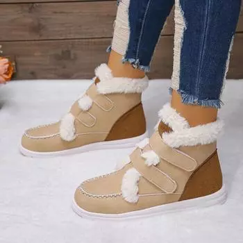 Large size fashion suede snow boots short plush round cotton boots 2024 new casual foreign trade solid color cotton shoes 36 чёрный