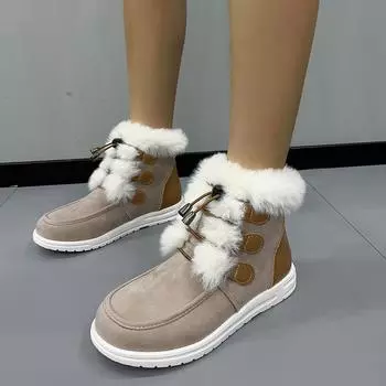 Large size fashion suede snow boots short plush round cotton boots 2024 new casual foreign trade solid color cotton shoes 36 серый