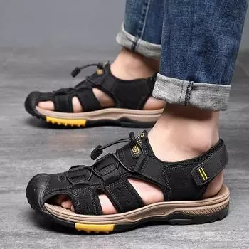 Large size first-layer cowhide beach shoes 2025 men s casual beach shoes comfortable sandals men s trend cowhide sandals 38