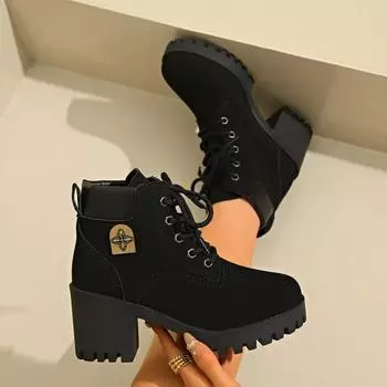 Large size five colors thick heel Martin boots autumn and winter new lace-up leather boots women s waterproof table short boots 35