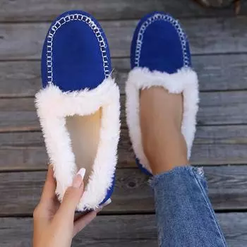 Large size flip hair low heel cotton shoes women s 2024 winter new European and American fashion casual single shoes warm women s shoes 35 чёрный