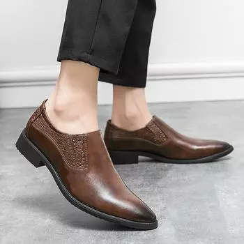 Large size foot cover low top pointed leather shoes size men s formal wear business casual leather shoes 38 чёрный