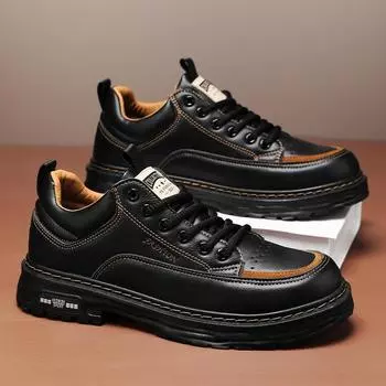 Large size foreign trade 2024 new low-top Martin boots men s casual retro tooling leather shoes Martin shoes men s thick soles 39 коричневый