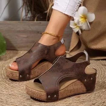 Large size foreign trade slope heel cool slippers 2025 summer new retro platform Roman sandals women s fish mouth muffin slippers 36 чёрный