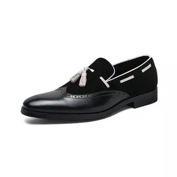 Large size four-season new men s low-top retro splicing one-pedal Brock tassel casual leather shoes 38