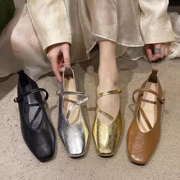 Большие размеры французских одинарных туфель на плоской подошве, женские новые модные ретро туфли с перекрещивающимися ремешками и острым носком, с неглубоким горлом, туфли Мэри Джейн 35 серебряный