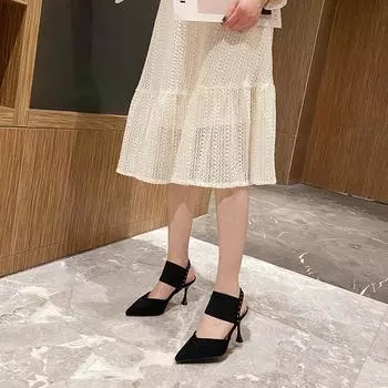 Large size French sandals women s 2024 summer new fashion temperament pointed high heels stiletto bag head single shoes 34 темно-коричневого