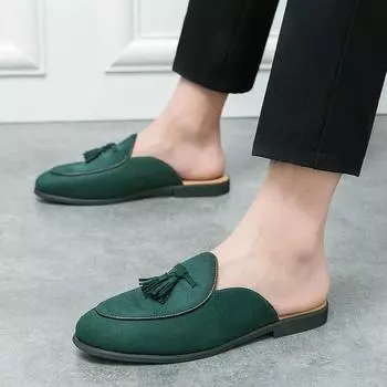 Large size half tray retro British beanie shoes men s size 38-46 men s one-pedal fringed footwear Shoes 38 чёрный