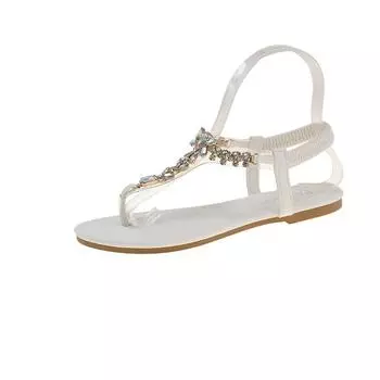 Large size herringbone sandals women s 2025 summer new bohemian style toe rhinestone vacation beach flat sandals 36