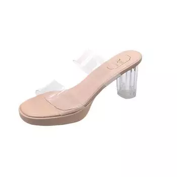 Large size high-heeled women s shoes summer new with skirt temperament sandals thick heel round head slippers women 35