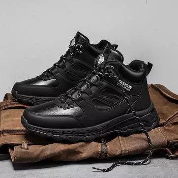 Large size high-top shoes men s winter outdoor leisure mountaineering wear-resistant tooling shoes youth sports Martin boots 40 чёрный