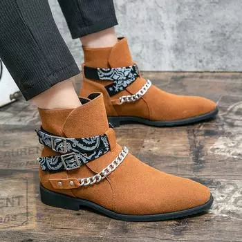 Large size high-top shoes men s boots size 38-48 2025 autumn and winter outdoor retro Martin boots suede trend shoes 38 чёрный