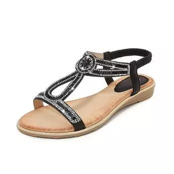 Large size hollow flat rhinestone sandals bohemian comfortable women s shoes summer 5151-2 36 чёрный