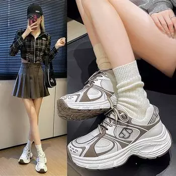 Large size Korean version breathable dad shoes women s 2024 autumn new mesh platform white shoes versatile casual sports shoes 36 белый