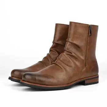 Large size large head pleated short tube, zipper on both sides, solid color casual versatile men s boots 40 чёрный