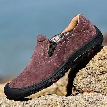 Large size leather men s outdoor wear-resistant non-slip mountaineering shoes one-pedal sports and leisure Shoes 38 серый