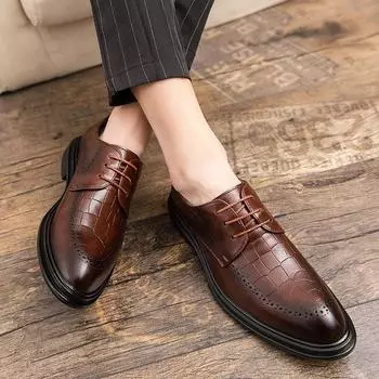 Large size leather shoes men s size 37-46 autumn new Brock British trend business dress leather shoes wedding shoes 37 чёрный