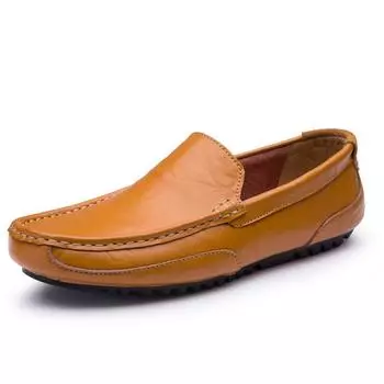 Large size leather soft sole non-slip British style driving versatile outer wear two-layer cowhide bean shoes 38 синий