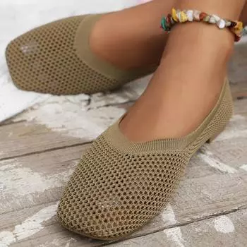 Large Size Light Mouth Solid Color Casual Single Shoes Women S Mesh Breathable One Pedal Casual Outer Wear Middle-Aged Mother Shoes 36 хаки