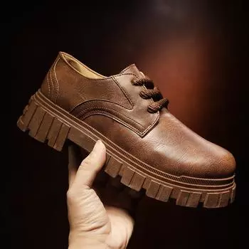 Large size low-top Martin shoes men s leather surface four-season men s shoes trend versatile casual sports British tooling shoes 39 чёрный