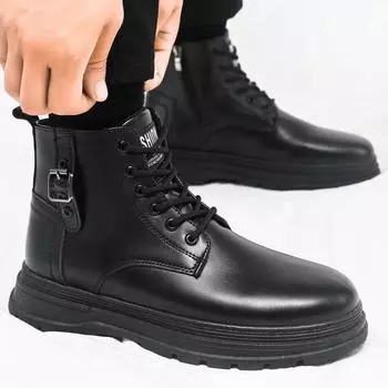 Large size Martin boots men s side zipper autumn fashion trendy men s outdoor black medium top short boots tooling boots 39