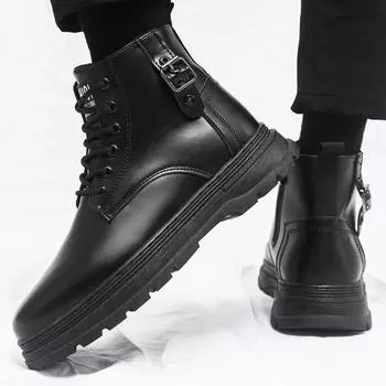 Large size Martin boots men s side zipper autumn fashion trendy men s outdoor black medium top short boots tooling boots 39