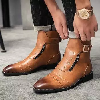 Large size men s boots autumn new men s Martin boots British style pointed casual shoes double leather shoes 38