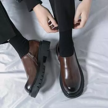 Large size men s casual fashion big head shoes spring and autumn new low-top British style platform black Martin shoes 38