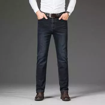 Large Size Men s Jeans Autumn and Winter Models Men s Business Casual Middle-aged Men s Trousers Loose Straight Father Trousers 28 синий