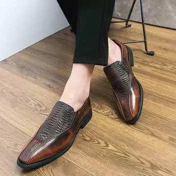 Large size men s leather shoes 38-46 Lazy Doudou shoes Loafers trendy retro British one-pedal leather shoes 38 коричневый