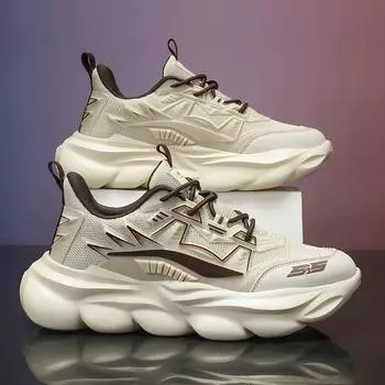 Large size men s mesh sneakers summer Internet celebrity breathable non-slip dad shoes youth casual running tide shoes 39 бежевый