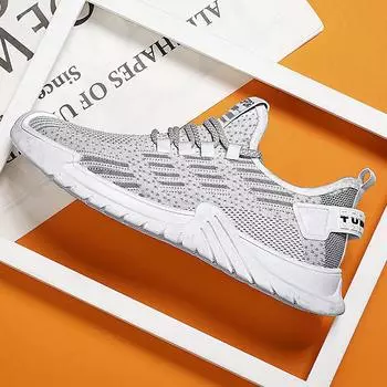 Large size men s shoes 2025 spring mesh breathable fly-woven fashion running shoes round head platform men s casual sports shoes 39 чёрный