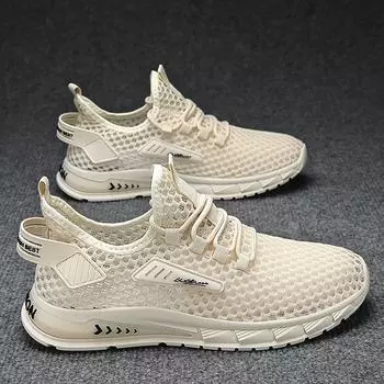 Large size men s shoes 2025 spring new fashion soft sole shock absorption casual shoes men s hollow breathable deodorant mesh shoes 39 чёрный